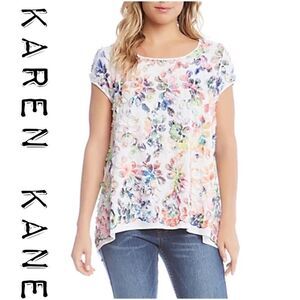 NWT Karen Kane colorful knit frayed leaf top size L